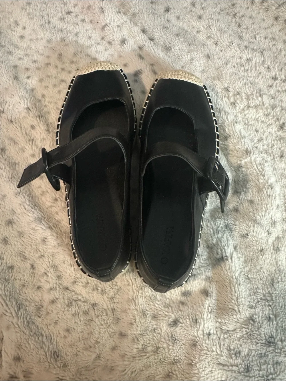 NWOT Black Mary Jane Espadrille Flats with Natural Toe